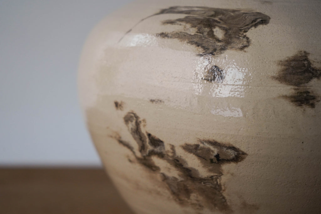 Wheel Thrown Stoneware Vase – Beige with Brown Incrustation