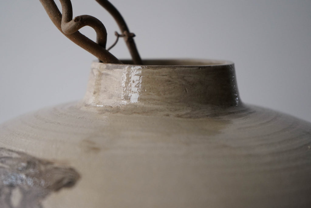 Wheel Thrown Stoneware Vase – Beige with Brown Incrustation