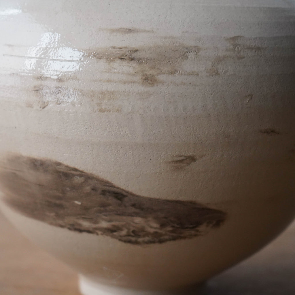 Wheel Thrown Stoneware Vase – Beige with Brown Incrustation