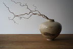 Wheel Thrown Stoneware Vase – Beige with Brown Incrustation