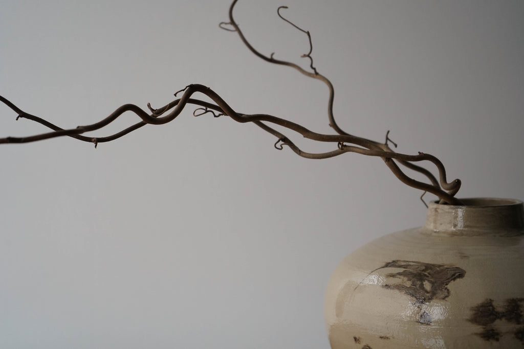 Wheel Thrown Stoneware Vase – Beige with Brown Incrustation