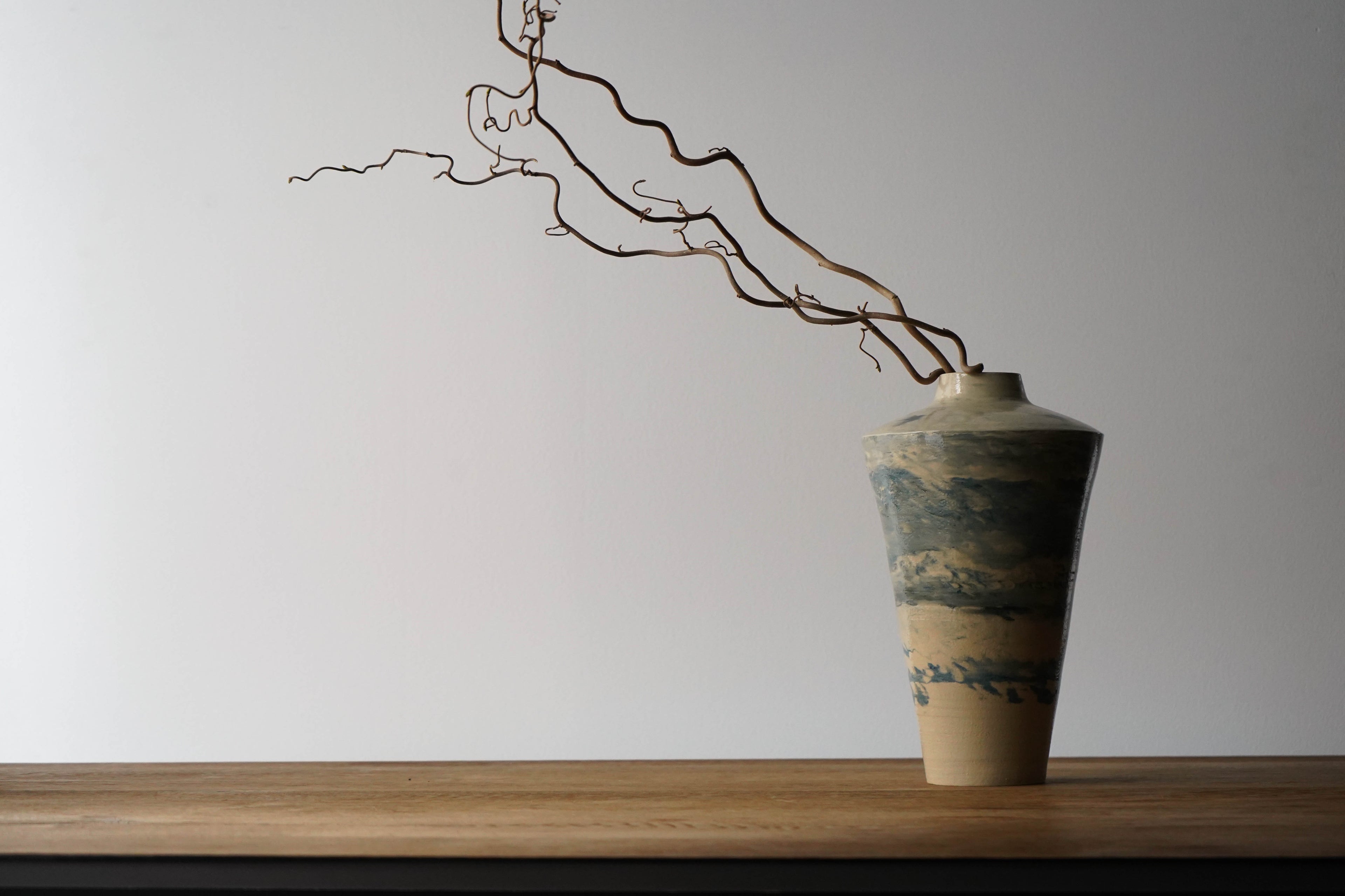 Blue Marbled Wheel Thrown Stoneware Vase