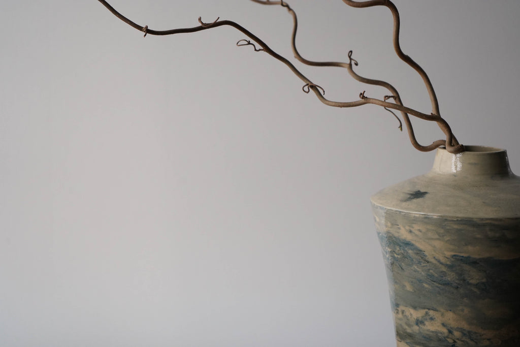 Blue Marbled Wheel Thrown Stoneware Vase