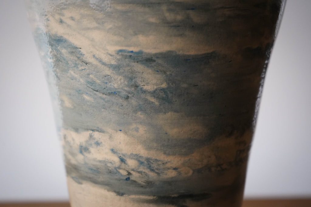 Blue Marbled Wheel Thrown Stoneware Vase