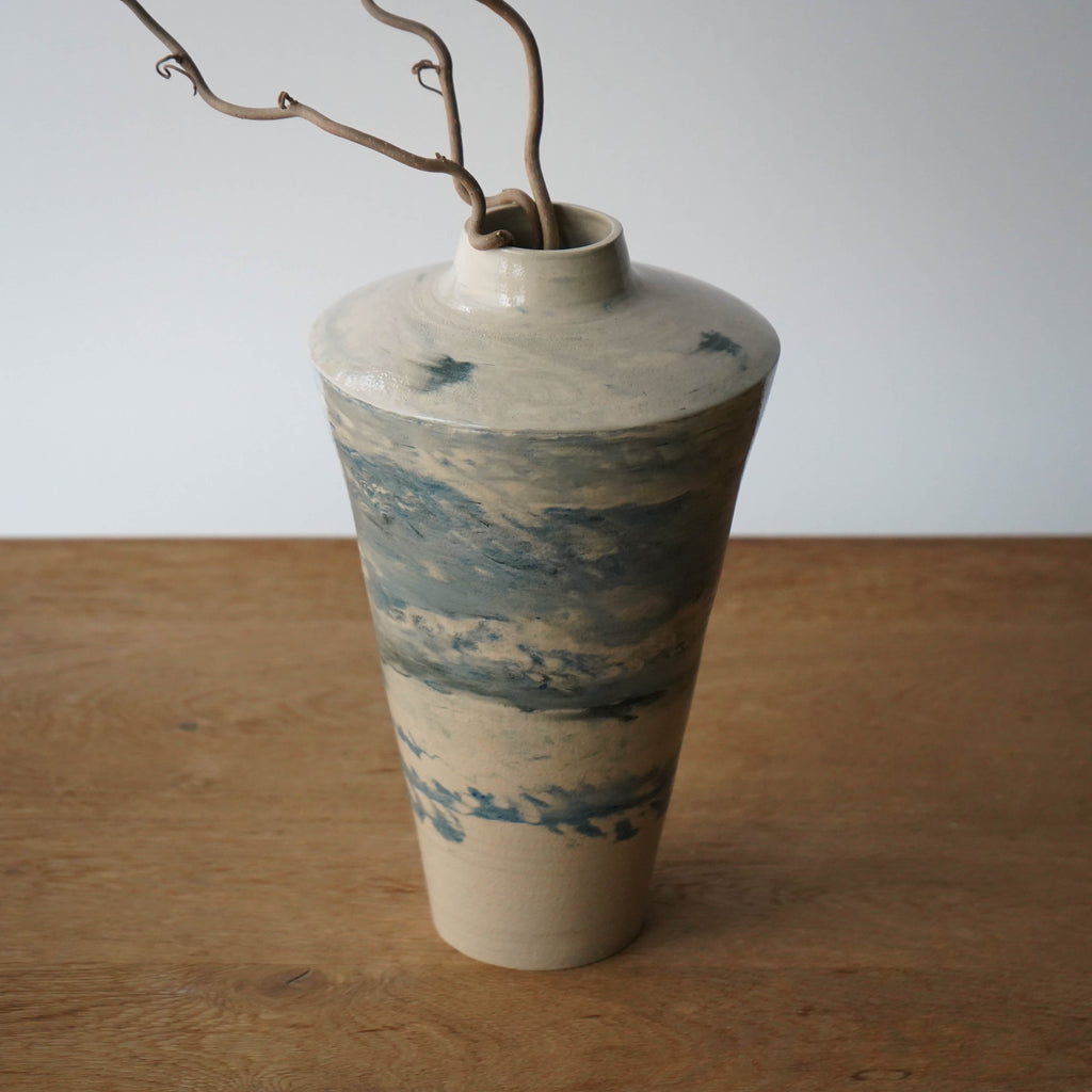 Blue Marbled Wheel Thrown Stoneware Vase