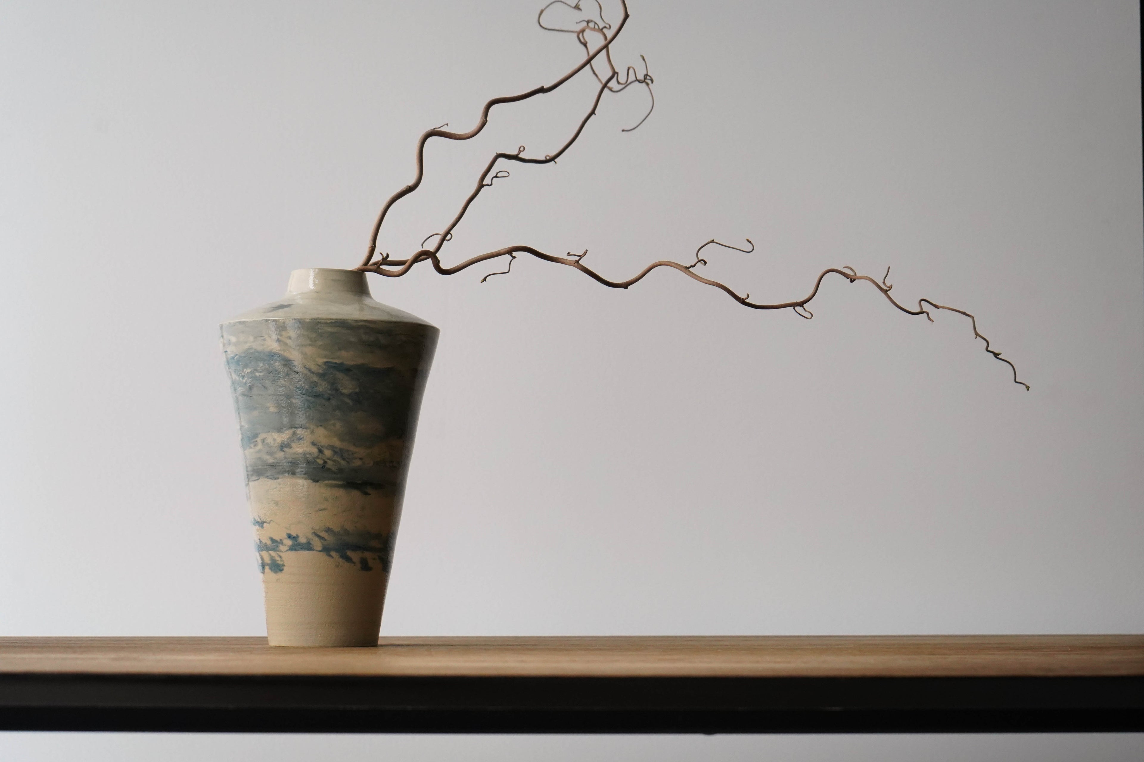 Blue Marbled Wheel Thrown Stoneware Vase