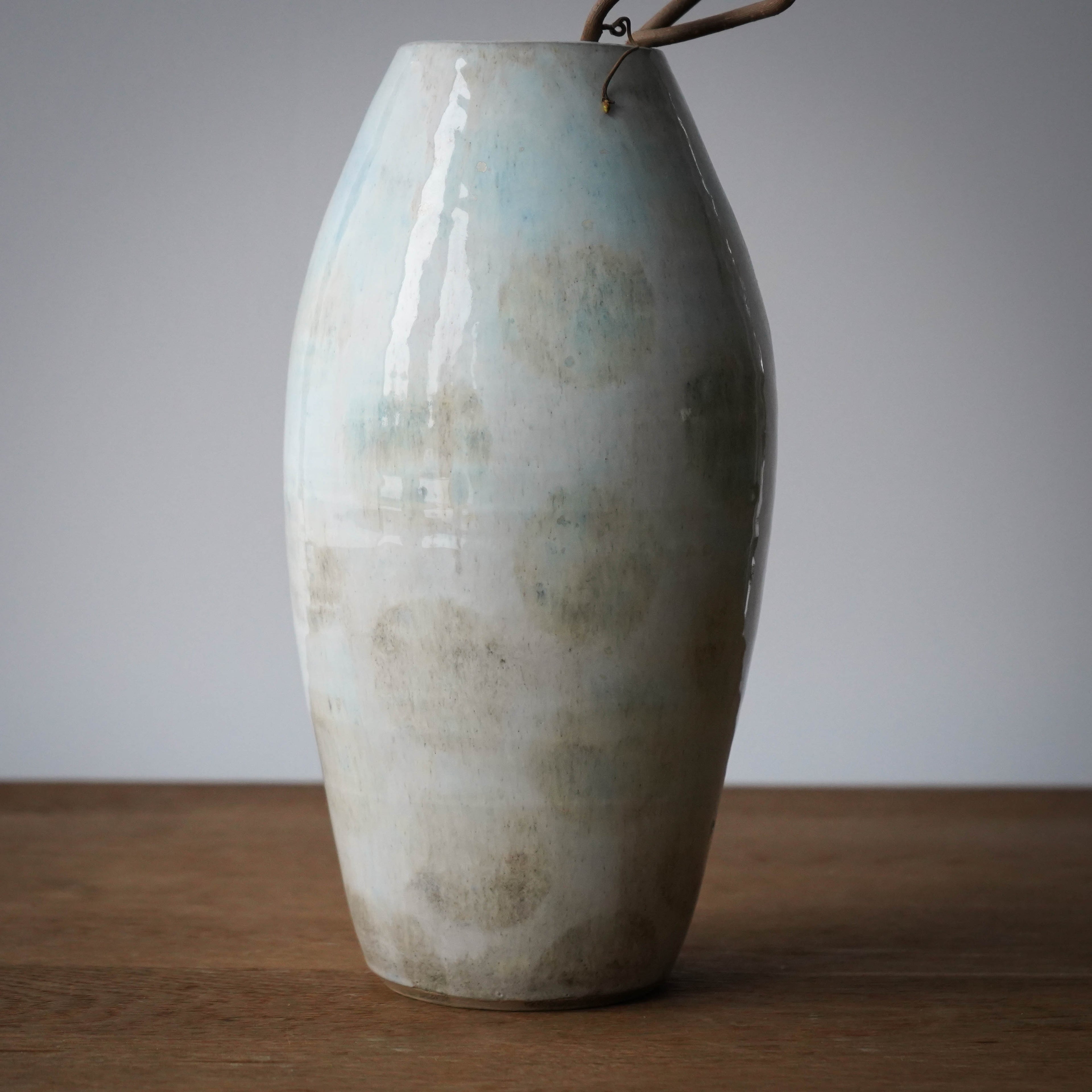 Pastel Blue & White Stoneware Vase