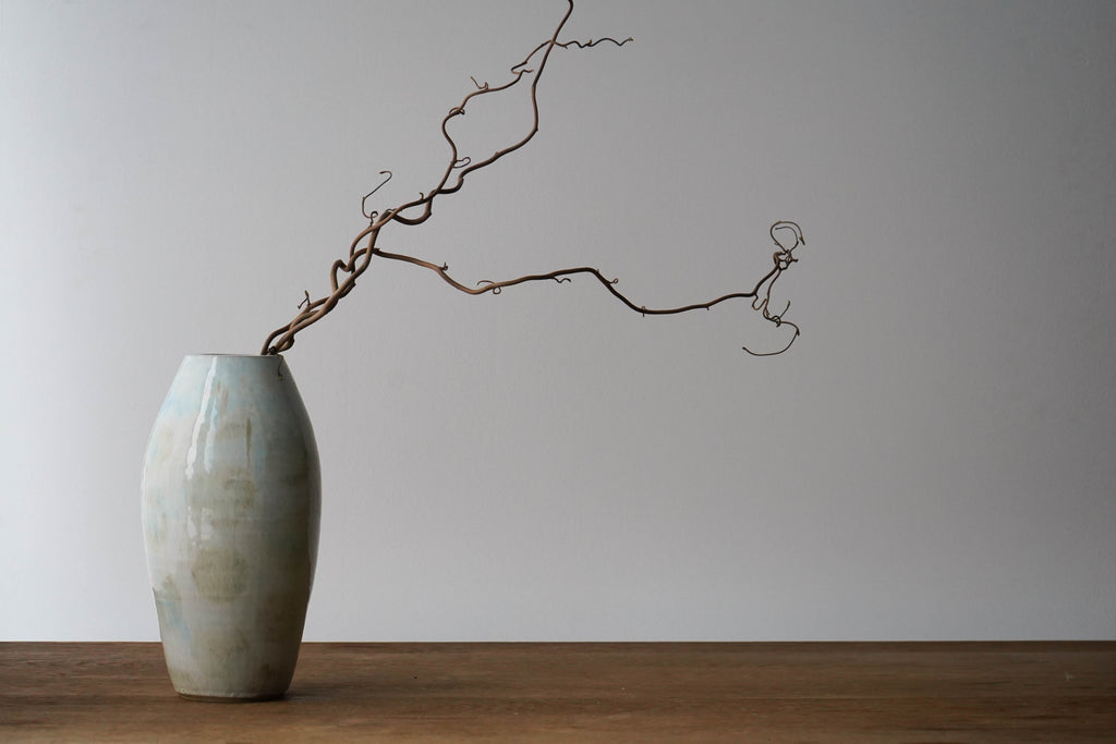 Pastel Blue & White Stoneware Vase