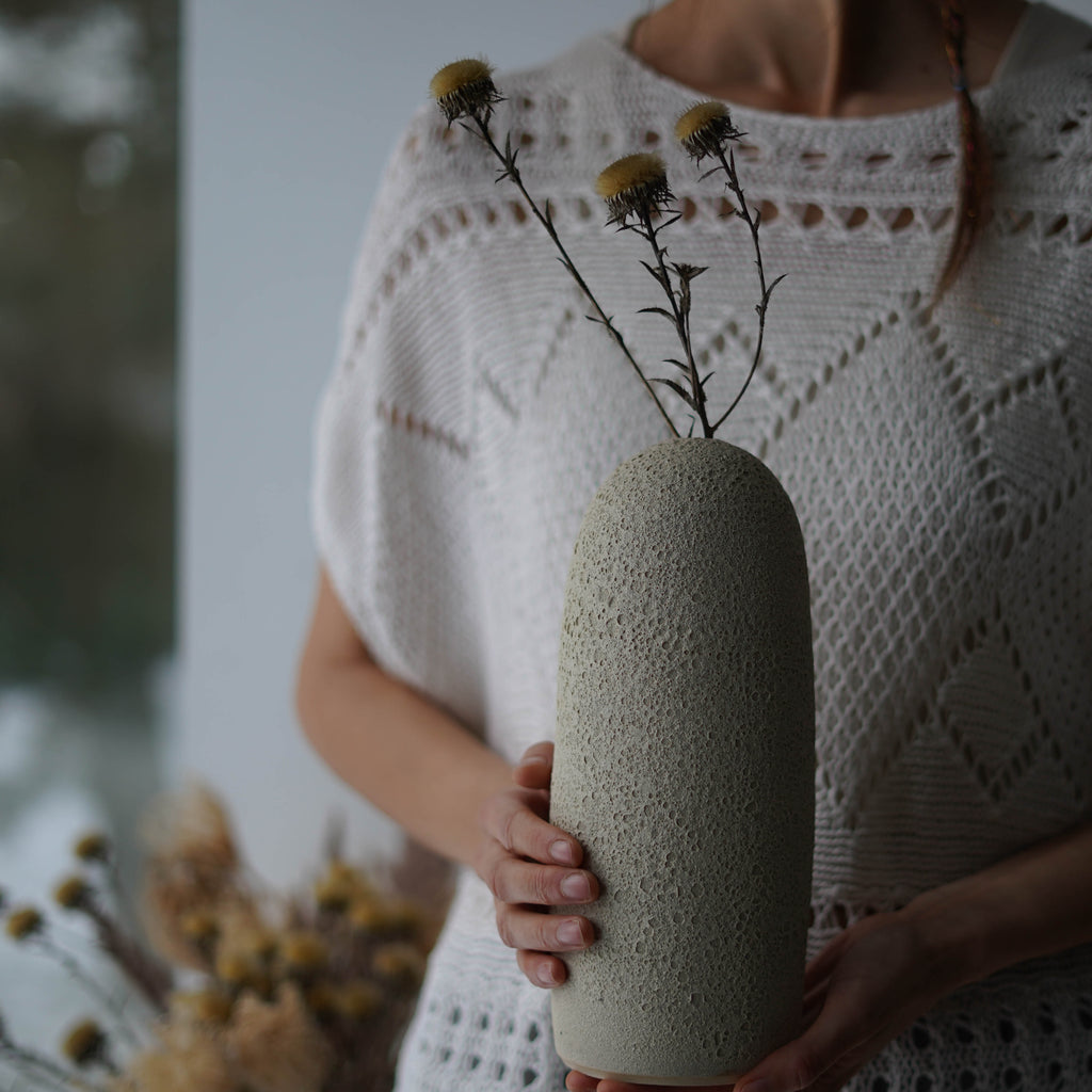 Handmade Stoneware Vase: Lava Crater Glaze Pottery