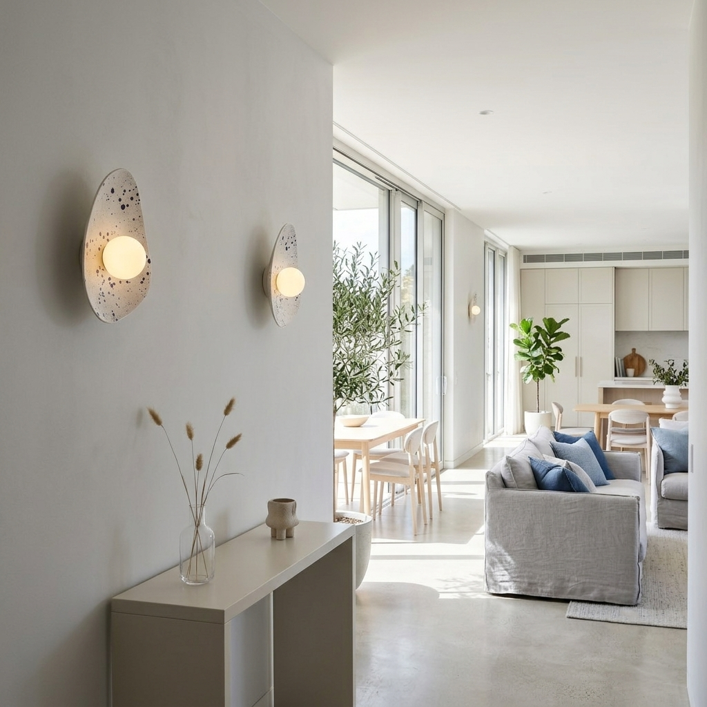 White Ceramic Wall Light with Blue Speckles / Wall Sconce