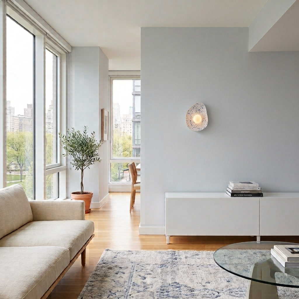White Ceramic Wall Light with Blue Speckles / Wall Sconce