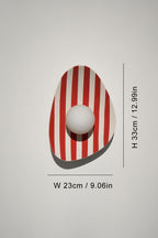 Red and White Striped Ceramic Wall Light / Sconce