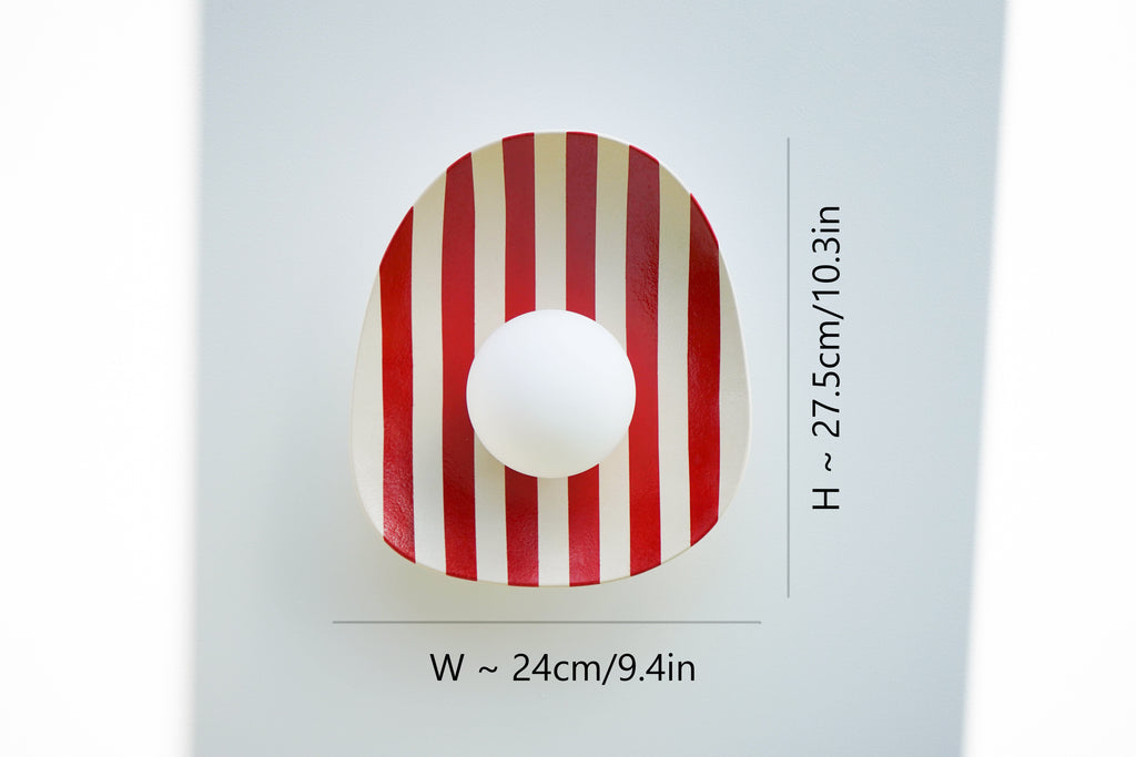 Red and White Striped Ceramic Wall Light / Sconce