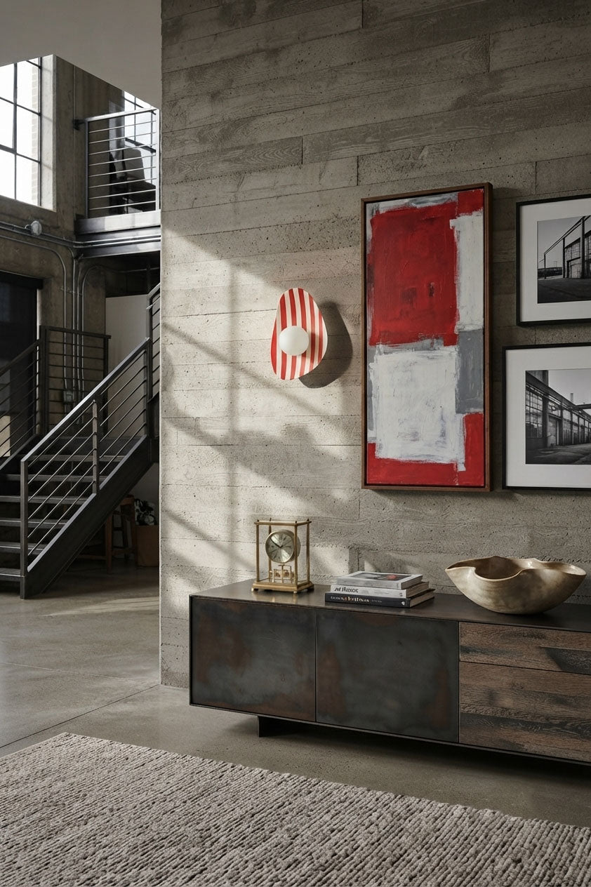 Red and White Striped Ceramic Wall Light / Sconce